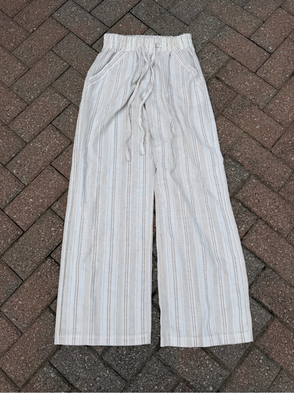 Wide-Leg Drawstring Linen Pants Size S